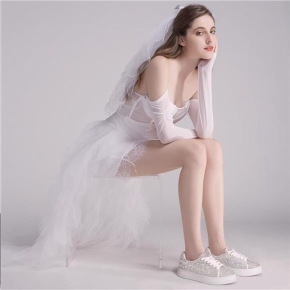 Sparkle Rhinestone Sneakers for Women - Bling Fashion Bedazzled Platform Tennis - Picture 4 of 8